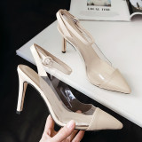 Arden Furtado summer 2019 fashion women's shoes pointed toe stilettos heels pure color white PVC buckle sandals big size 45