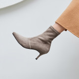 Arden Furtado spring and autumn 2019 fashion women's shoes pointed toe stilettos heels pure color slip-on suede short boots