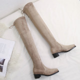 Arden Furtado summer 2019 fashion trend women's shoes pure color khaki round toe slip-on over the knee high boots big size 40