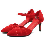 Arden Furtado summer 2019 fashion women's shoes pointed toe stilettos heels buckle strap red sandals party shoes office lady