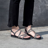 Arden Furtado summer 2019 fashion women's shoes flat sandals crystal rhinestone narrow band  40