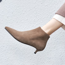 Arden Furtado spring and autumn fashion women's shoes pointed toe stilettos heels zipper elegant ladies brown boots lower heels 
