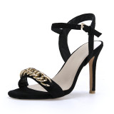 Arden Furtado summer 2019 fashion twomen's shoes pointed toe stilettos heels pure color buckle sandals metal chain big size 46