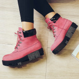 Arden Furtado summer 2019 fashion trend women's shoes pure color round toe short boots cross lacing concise pink matin boots