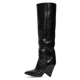 Arden Furtado summer 2019 fashion women's shoes pointed toe special-shaped heels over the knee high boots leather big size 43