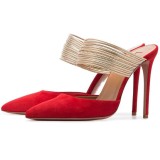 Arden Furtado summer 2019  trend women's shoes new fashion red any color can be customized suede fabric with gold strap slip on pumps pointed toe high heel ladies pumps  sexy elegant big size 45