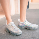 Arden Furtado spring and autumn 2019 fashion women's shoes cross lacing pink gym shoes personality silver leisure personality