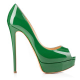 Arden Furtado summer 2019 fashion women's shoes wholesale sexy green patent peep toe platform 15cm high heel party shoes women shoes 43