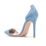 Arden Furtado summer 2019 fashion women's shoes denim blue jeans boots PVC high heels party dress women shoes ladies pointed toe stilettos heels big size 44