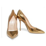 Arden Furtado fashion women's shoes golden stilettos heels patent leather popular pointed toe dress shoes big size 43 women's high heels shoes gold heels