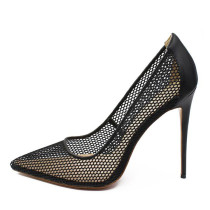 Arden Furtado summer 2019 fashion trend women's shoes fashionable summer lady sexy heel shoes black net yarn hollowed-out women wire side mature high heels big size 45