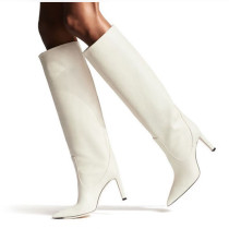 spring autumn high heels stilettos women's shoes white knee high boots ladies sexy booties big size 45