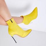 Arden Furtado spring and autumn 2019 fashion women's shoes pointed toe stilettos heels zipper yellow pure color elegant party shoes office lady concise big size 45