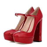 Arden Furtado spring 2019 fashion women's shoes ladies evening dress heels chunky heels women patent black red round toe platform Mary Janes buckle Pumps