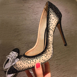 Arden Furtado summer 2019 fashion women's shoes pointed toe mesh stilettos heels wedding shoes slip-on pumps concise shallow mature