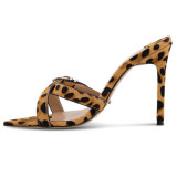 Arden Furtado summer 2019 fashion trend women's shoes leopard print stilettos heels concise mature slippers big size 45 narrow band