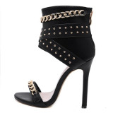 Arden Furtado summer 2019 fashion women's shoes stilettos heels zipper cage sandals sexy party shoes metal chains ladies shoes big size 45