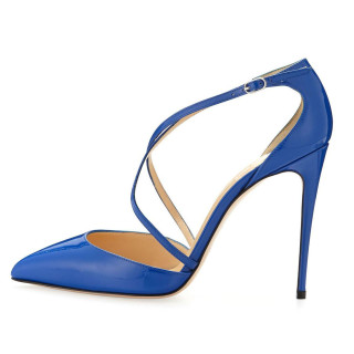 Arden Furtado summer 2019 fashion trend women's shoes pointed toe stilettos heels  blue sexy elegant  concise mature office lady pure color buckle sandals narrow band big size 45 party shoes