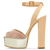 Arden Furtado summer fashion women's shoes chunky heels buckle strap gold sandals sexy elegant big size 45 platform party shoes