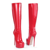 Arden Furtado fashion women's shoes in winter 2019 pointed toe stilettos heels red zipper classics pure color  big size 45 knee high boots waterproof
