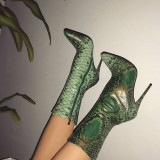 Arden Furtado spring and autumn 2019 fashion women's shoes sexy elegant ladies boots big size 45 green serpentine concise short boots mature pointed toe stilettos heels zipper