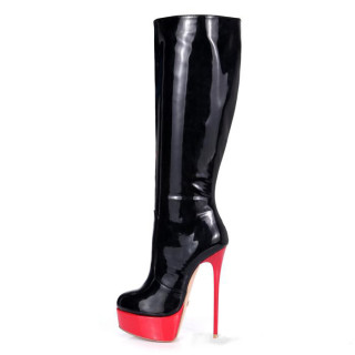 Arden Furtado fashion women's shoes round toe stilettos heels zipper black knee high boots red platform booties