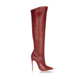 Arden Furtado summer 2019 fashion trend women's shoes burgundy pointed toe stilettos heels over the knee high boots elegant big size 45 ladies boots concise mature