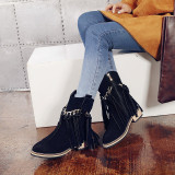 Arden Furtado spring and autumn 2019 fashion women's shoes pointed toe zipper fringed concise  big size 45 short boots