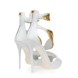 Arden Furtado summer 2019 fashion trend women's shoes stilettos heels narrow band white  party shoes  office lady sexy elegant sandals  big size 45 zipper party shoes