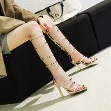 spring summer boots stilettos sexy high heels fashion gladiator cover heels buckle sandals women's shoes ladies big size 46