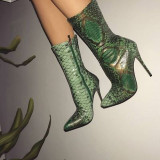 Arden Furtado spring and autumn 2019 fashion women's shoes sexy elegant ladies boots big size 45 green serpentine concise short boots mature pointed toe stilettos heels zipper