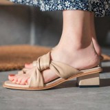 Arden Furtado summer 2019 fashion trend women's shoes pinched fingers chunky heels pure color mature slippers leather office lady concise