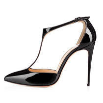 Arden Furtado summer 2019 fashion trend women's shoes pointed toe stilettos heels pure color black leather sandals classics buckle big size 45