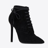 Arden Furtado fashion women's shoes in winter 2019 pointed toe stilettos heels pure color short boots  big size 45 cross lacing  sexy elegant