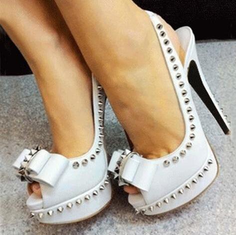 Arden Furtado summer 2019 fashion trend women's shoes stilettos heels rivet leather white  peep toe crystal rhinestone pumps party office lady shoes big size 45