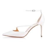 Arden Furtado summer 2019 fashion trend women's shoes pointed toe  white apricot red stilettos heels narrow band sandals pure color concise big size 45 buckle party shoes