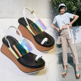Arden Furtado summer 2019 fashion women's shoes sexy elegant wedges white sandals buckle strap students shoes swing heels