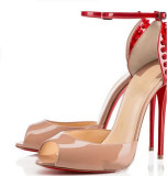 Arden Furtado summer 2019 fashion trend women's shoes stilettos heels  sandals sexy elegant apricot peep toe rivet  buckle concise big size 45