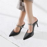 Arden Furtado summer 2019 fashion trend women's shoes pointed toe stilettos heels pure color stilettos heels slippers mules concise small size 33 big size 43