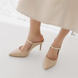 Arden Furtado summer 2019 fashion trend women's shoes pointed toe stilettos heels pure color stilettos heels slippers mules concise small size 33 big size 43