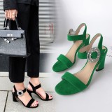 Arden Furtado summer 2019 fashion women's shoes square head red crystal rhinestone sandals chunky heels mature buckle strap green sandals