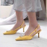 Arden Furtado summer 2019 fashion trend women's shoes pointed toe stilettos heels  sexy pure color  office lady big size 40 buckle sandals