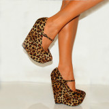 Arden Furtado fashion women's shoes leopard paint platform buckle strap sexy wedges pumps 45