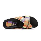 Arden Furtado summer 2019 fashion women's shoes flat platform slippers gingham casual slides
