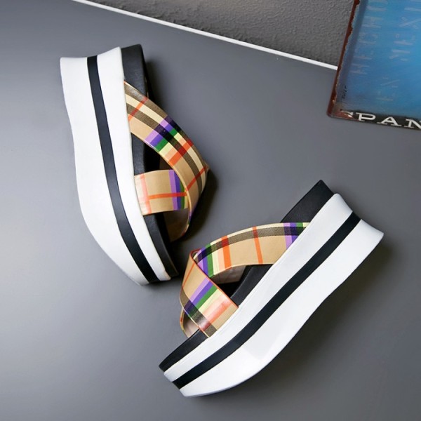 Arden Furtado summer 2019 fashion women's shoes flat platform slippers gingham casual slides