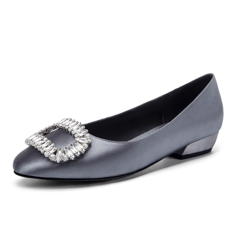 US 49.00 Fashion women's shoes round head Rhinestone red flats satin