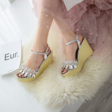 Arden Furtado summer 2019 fashion women's shoes sheep velvet crystal waterproof platform wedges sandals