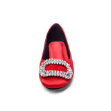 Fashion women's shoes round head Rhinestone red flats satin shoes Small Size 31