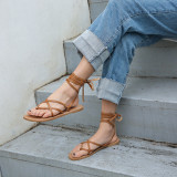 Arden Furtado summer 2019 fashion women's shoes open toe flat lace up gladiator sandals party shoes genuine leather
