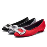Fashion women's shoes round head Rhinestone red flats satin shoes Small Size 31